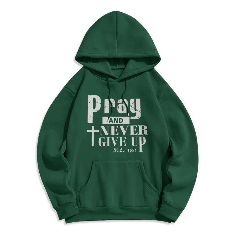 Christianartworkshop Cross & Scripture Pray And Never Give Up Fleece Lined Polyester Hoodie - Green - 2XL - image 7