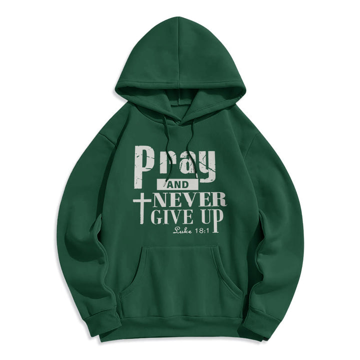 Christianartworkshop Cross & Scripture Pray And Never Give Up Fleece Lined Polyester Hoodie - Green - 2XL - image 7