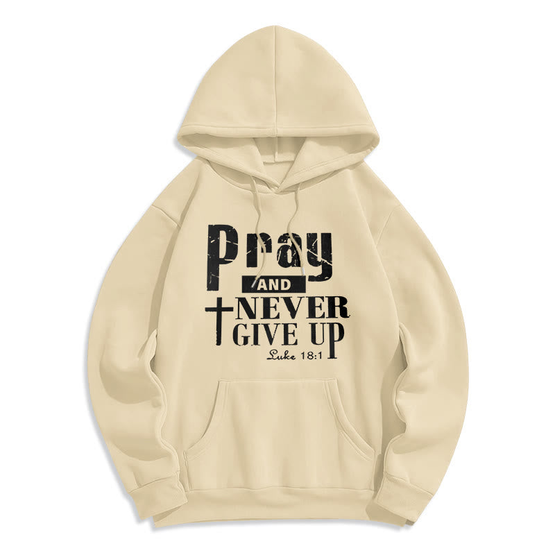 Christianartworkshop Cross & Scripture Pray And Never Give Up Fleece Lined Polyester Hoodie - Beige - 2XL - image 6