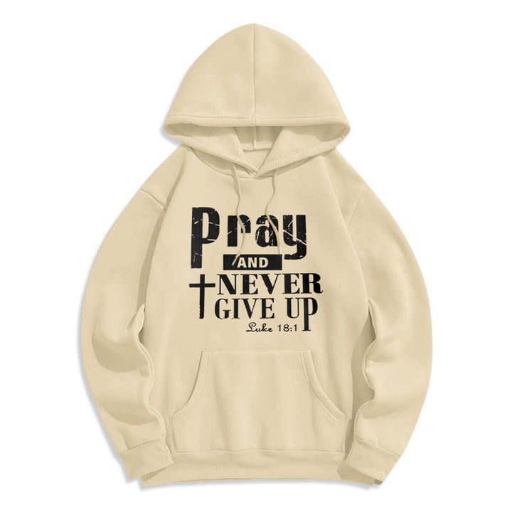 Christianartworkshop Cross & Scripture Pray And Never Give Up Fleece Lined Polyester Hoodie - Beige - 2XL - image 6