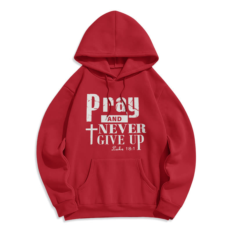 Christianartworkshop Cross & Scripture Pray And Never Give Up Fleece Lined Polyester Hoodie - Red - 2XL - image 7