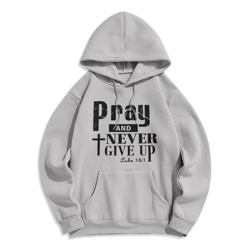 Christianartworkshop Cross & Scripture Pray And Never Give Up Fleece Lined Polyester Hoodie - Grey - 2XL - image 3