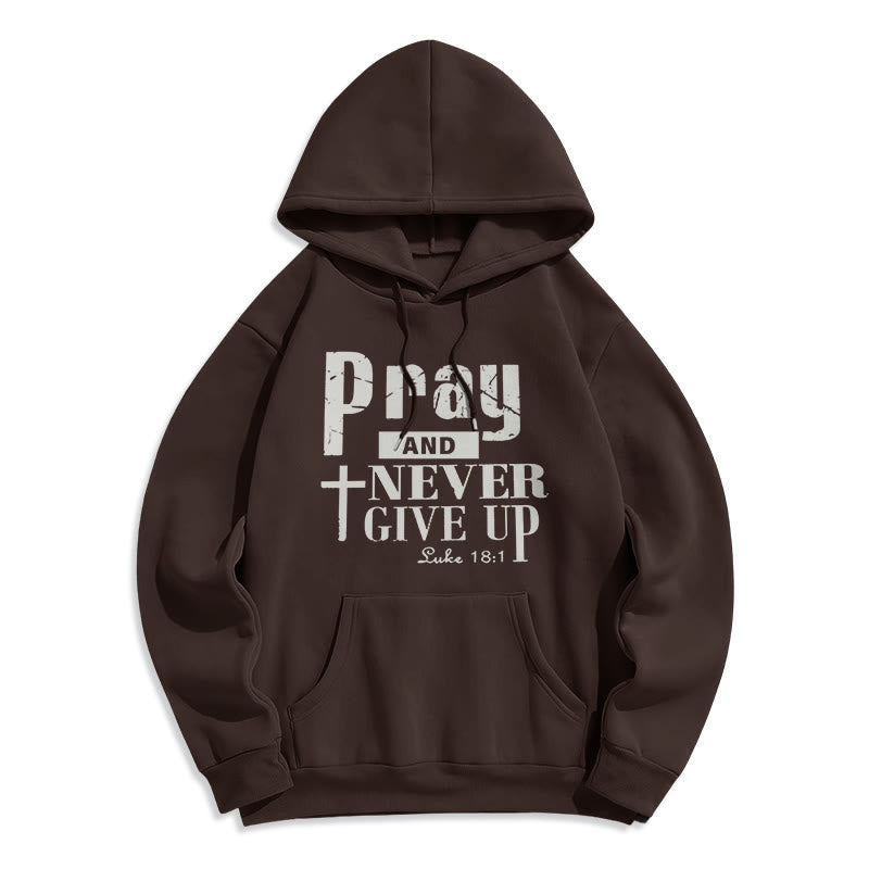 Christianartworkshop Cross & Scripture Pray And Never Give Up Fleece Lined Polyester Hoodie - Brown - 2XL - image 3