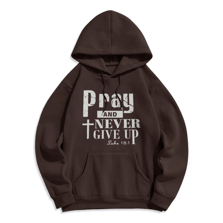 Christianartworkshop Cross & Scripture Pray And Never Give Up Fleece Lined Polyester Hoodie - Brown - 2XL - image 3