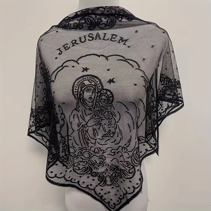 Christianartworkshop Sacred Grace Black and White Jerusalem Chapel Veil with Virgin and Child - image 1