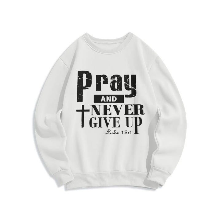 Christianartworkshop Cross & Scripture Pray And Never Give Up Fleece Lined Polyester Sweatshirt - White - 2XL - image 2