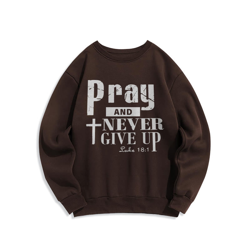 Christianartworkshop Cross & Scripture Pray And Never Give Up Fleece Lined Polyester Sweatshirt - Brown - 2XL - image 3