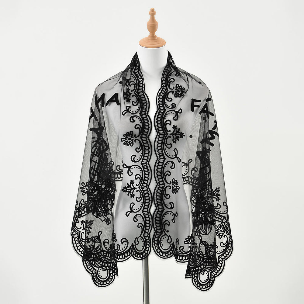 Christianartworkshop Tri-color Vintage Lace Chapel Veil with Fátima Apparition Motif - image 1