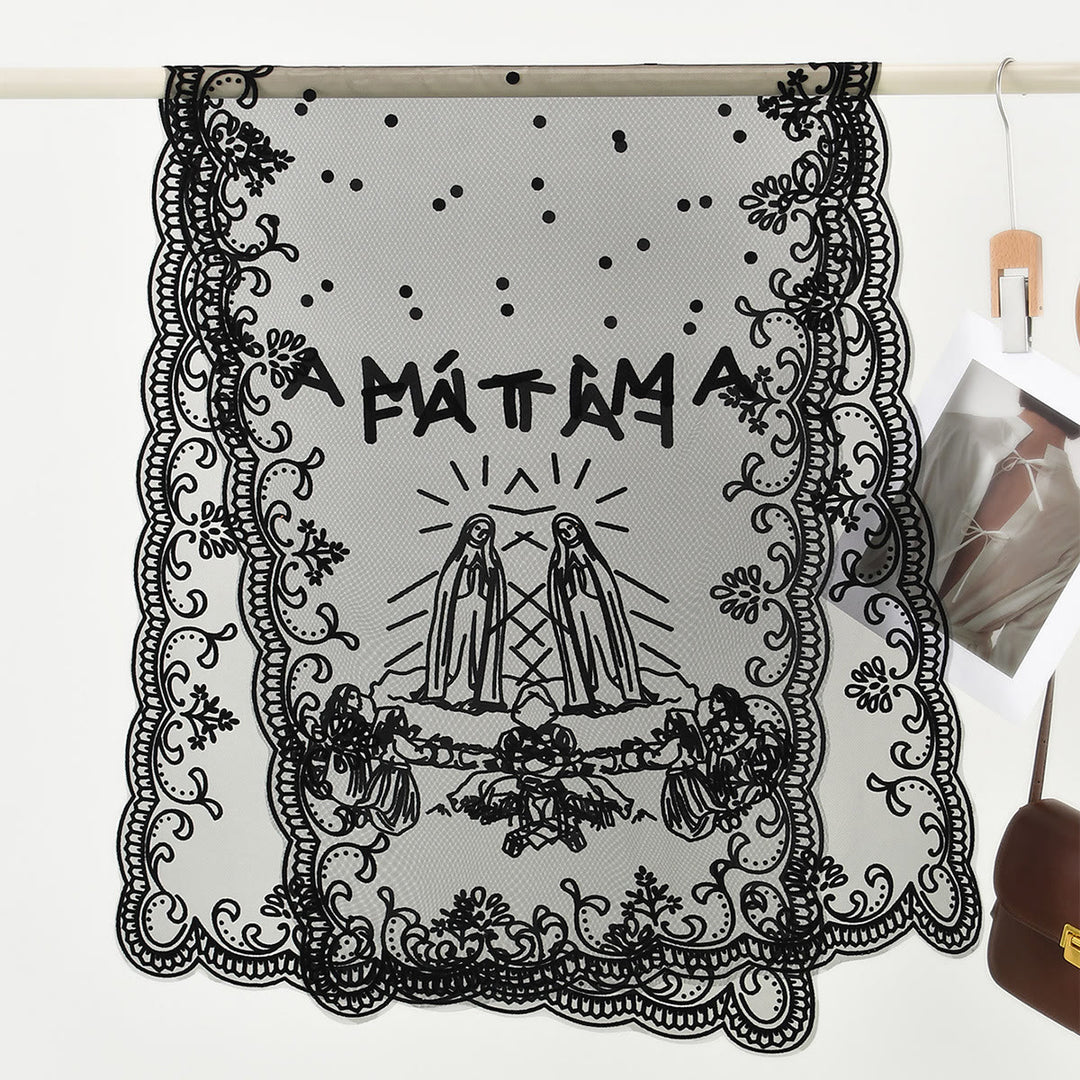 Christianartworkshop Tri-color Vintage Lace Chapel Veil with Fátima Apparition Motif - Black - image 0