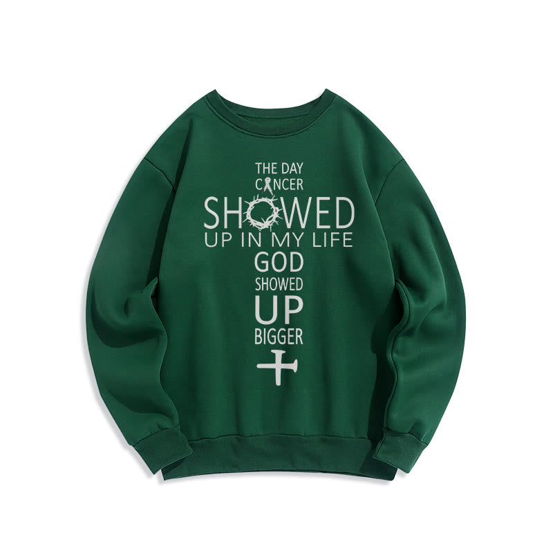 Christianartworkshop Faith - Driven God Showed Up Bigger Cancer Story Fleece Lined Polyester Sweatshirt - Green - 2XL - image 6