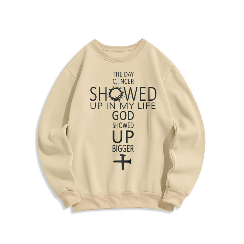 Christianartworkshop Faith - Driven God Showed Up Bigger Cancer Story Fleece Lined Polyester Sweatshirt - Beige - 2XL - image 4