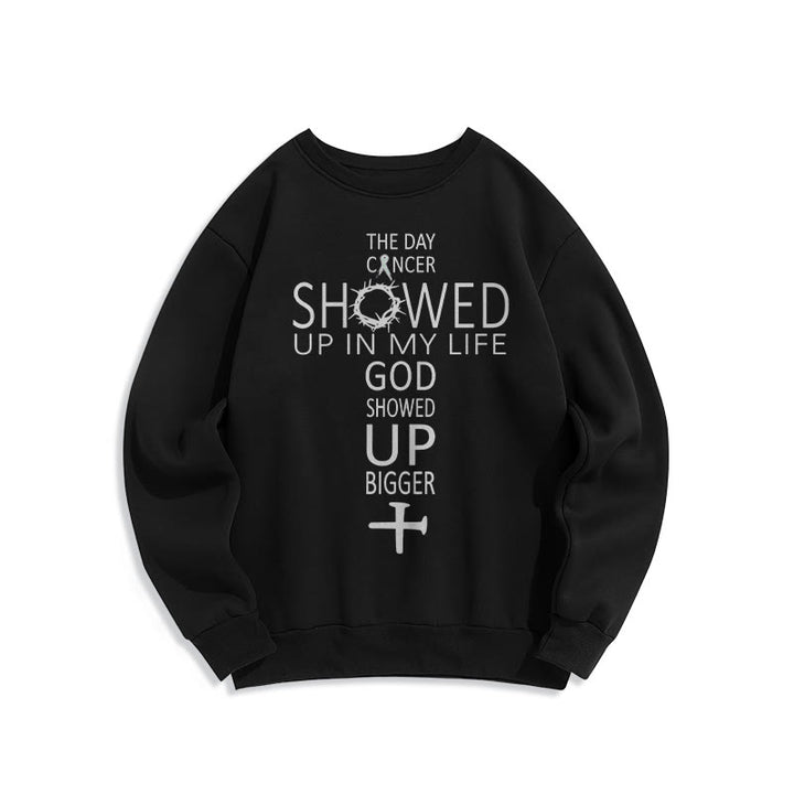 Christianartworkshop Faith - Driven God Showed Up Bigger Cancer Story Fleece Lined Polyester Sweatshirt - Black - 2XL - image 0
