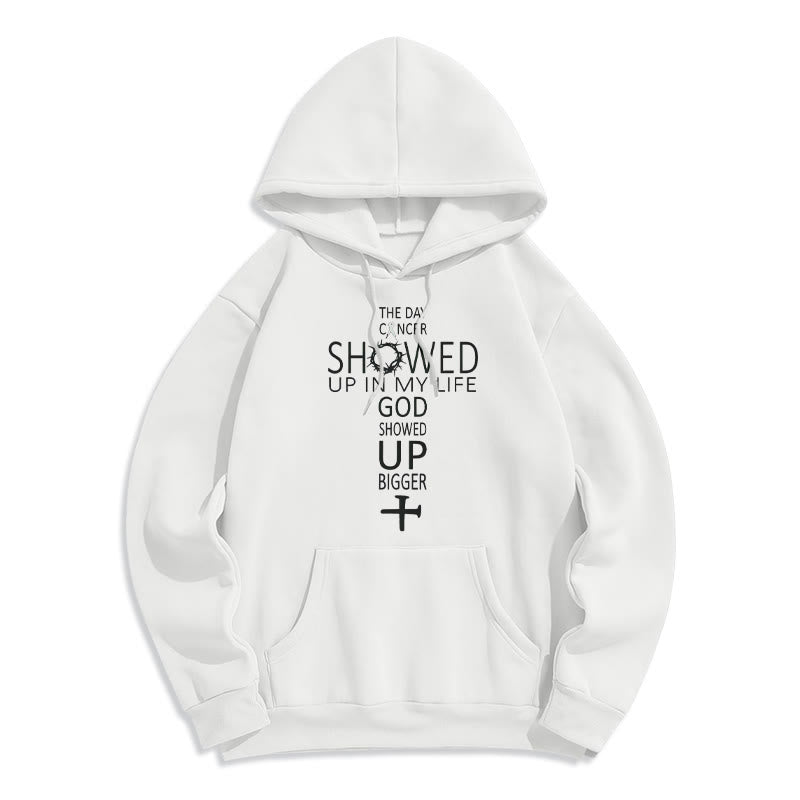 Christianartworkshop Faith - Driven God Showed Up Bigger Cancer Story Fleece Lined Polyester Hoodie - White - 2XL - image 2