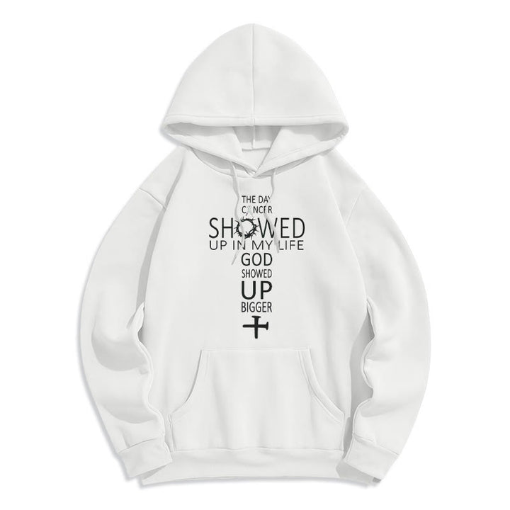 Christianartworkshop Faith - Driven God Showed Up Bigger Cancer Story Fleece Lined Polyester Hoodie - White - 2XL - image 2