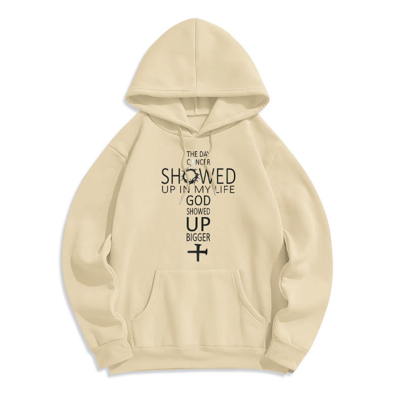 Christianartworkshop Faith - Driven God Showed Up Bigger Cancer Story Fleece Lined Polyester Hoodie - Beige - 2XL - image 5
