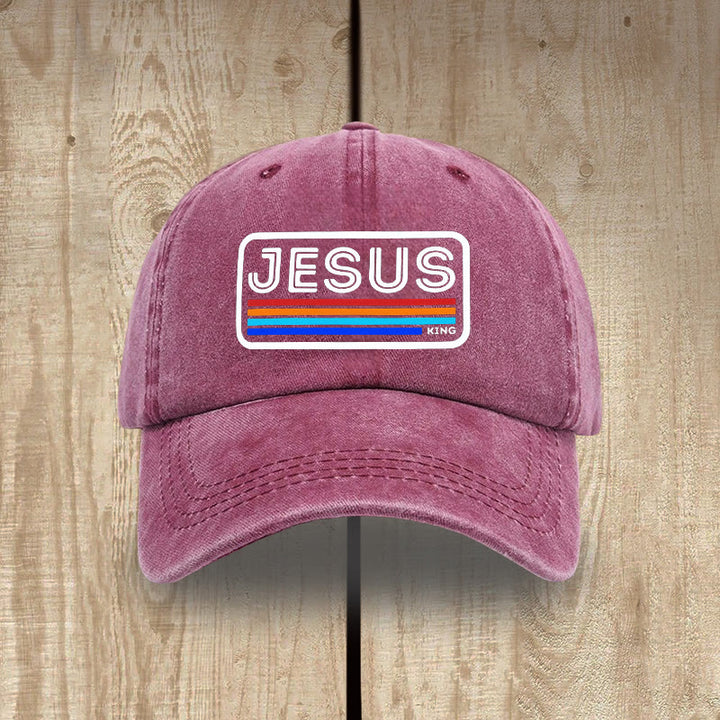 Christianartworkshop Urban Faith JESUS Graphic with Rainbow Unisex Distressed Washed Cotton Hat - Wine - image 0