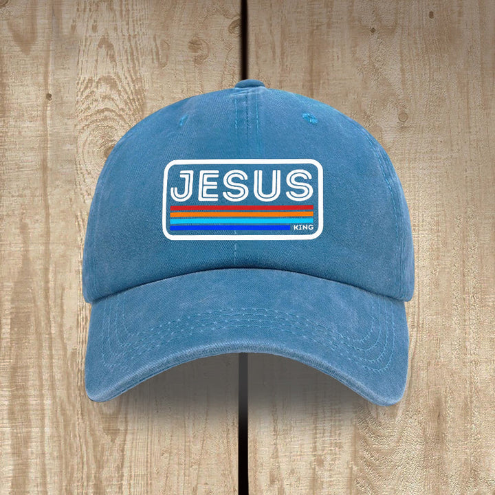 Christianartworkshop Urban Faith JESUS Graphic with Rainbow Unisex Distressed Washed Cotton Hat - Lake Blue - image 14