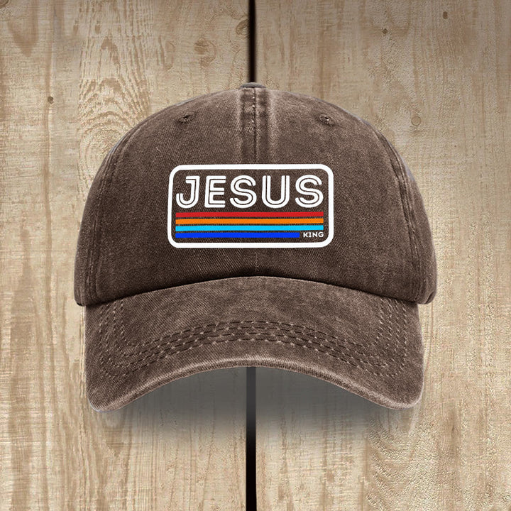 Christianartworkshop Urban Faith JESUS Graphic with Rainbow Unisex Distressed Washed Cotton Hat - Coffee - image 12