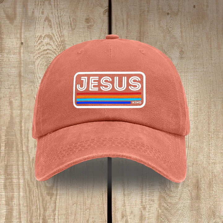 Christianartworkshop Urban Faith JESUS Graphic with Rainbow Unisex Distressed Washed Cotton Hat - Orange Red - image 11
