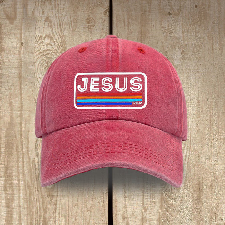 Christianartworkshop Urban Faith JESUS Graphic with Rainbow Unisex Distressed Washed Cotton Hat - Red - image 16