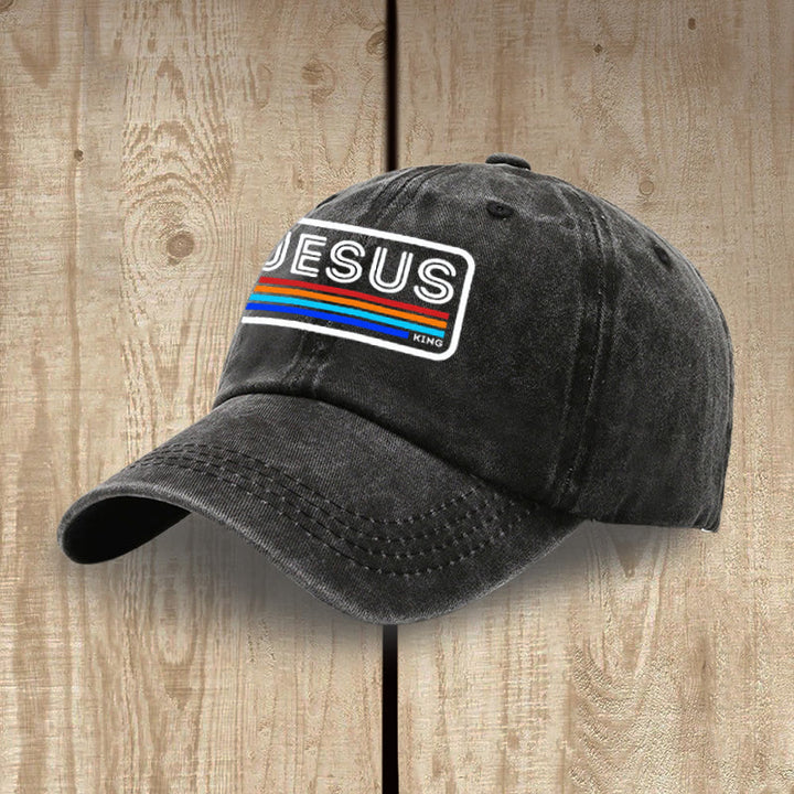 Christianartworkshop Urban Faith JESUS Graphic with Rainbow Unisex Distressed Washed Cotton Hat - image 3