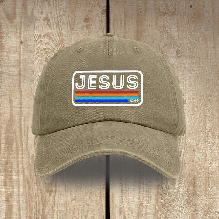 Christianartworkshop Urban Faith JESUS Graphic with Rainbow Unisex Distressed Washed Cotton Hat - Khaki - image 7