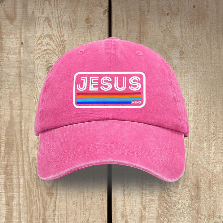 Christianartworkshop Urban Faith JESUS Graphic with Rainbow Unisex Distressed Washed Cotton Hat - Rose - image 13
