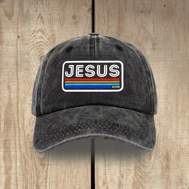Christianartworkshop Urban Faith JESUS Graphic with Rainbow Unisex Distressed Washed Cotton Hat - Black - image 2