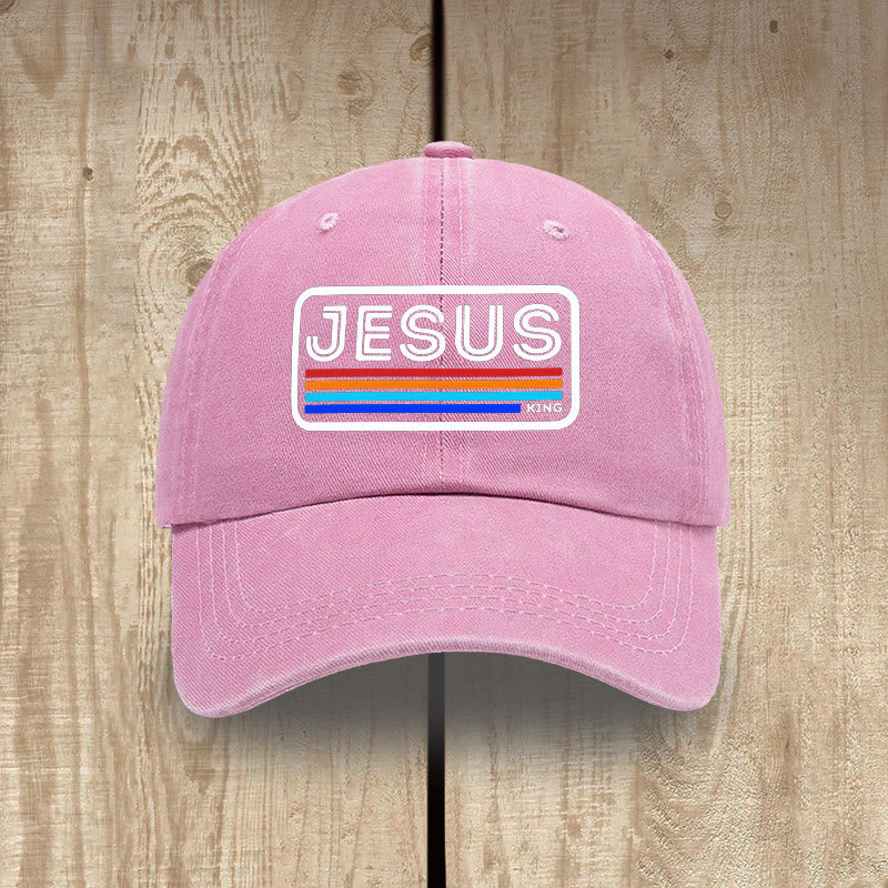 Christianartworkshop Urban Faith JESUS Graphic with Rainbow Unisex Distressed Washed Cotton Hat - Pink - image 10