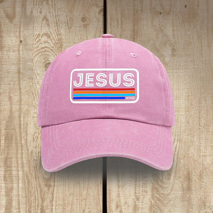 Christianartworkshop Urban Faith JESUS Graphic with Rainbow Unisex Distressed Washed Cotton Hat - Pink - image 10