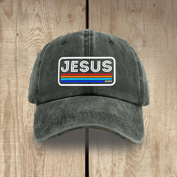 Christianartworkshop Urban Faith JESUS Graphic with Rainbow Unisex Distressed Washed Cotton Hat - Army Green - image 8