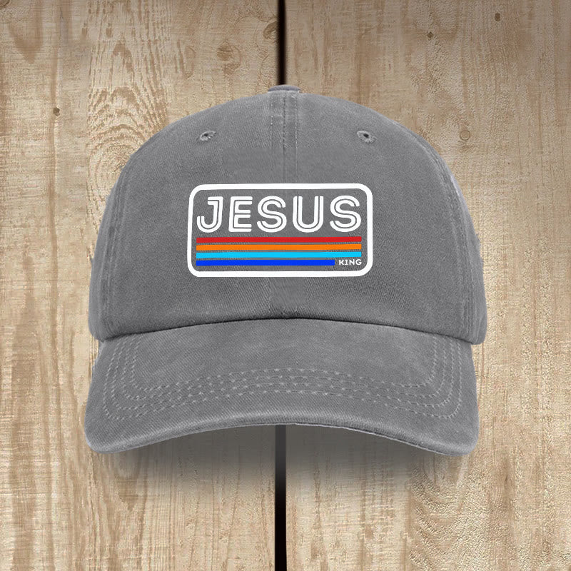 Christianartworkshop Urban Faith JESUS Graphic with Rainbow Unisex Distressed Washed Cotton Hat - Grey - image 9