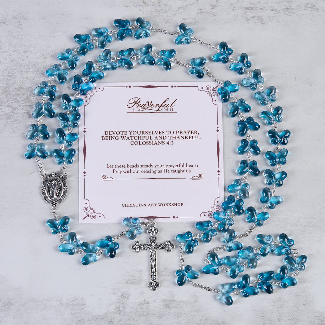 Christianartworkshop Faith is th Hope: Wings of Devotion Shimmering Blue Butterfly Prayer Bracelet, Animal Rosary - PRAYERFUL FAITH - image 2