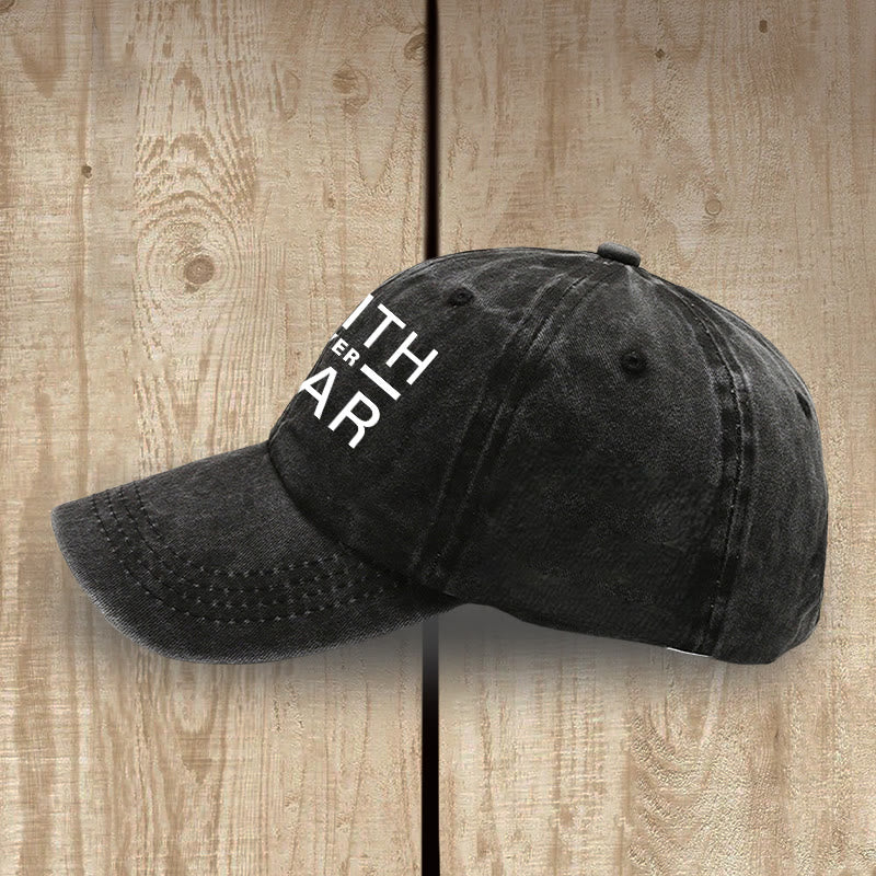 Christianartworkshop Minimalist Bold Statement Faith Over Fear Unisex Distressed Washed Cotton Hat - image 4