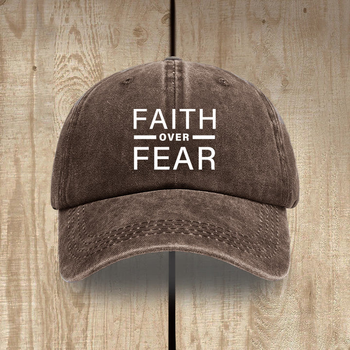 Christianartworkshop Minimalist Bold Statement Faith Over Fear Unisex Distressed Washed Cotton Hat - Coffee - image 8