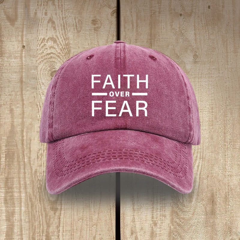 Christianartworkshop Minimalist Bold Statement Faith Over Fear Unisex Distressed Washed Cotton Hat - Wine - image 11