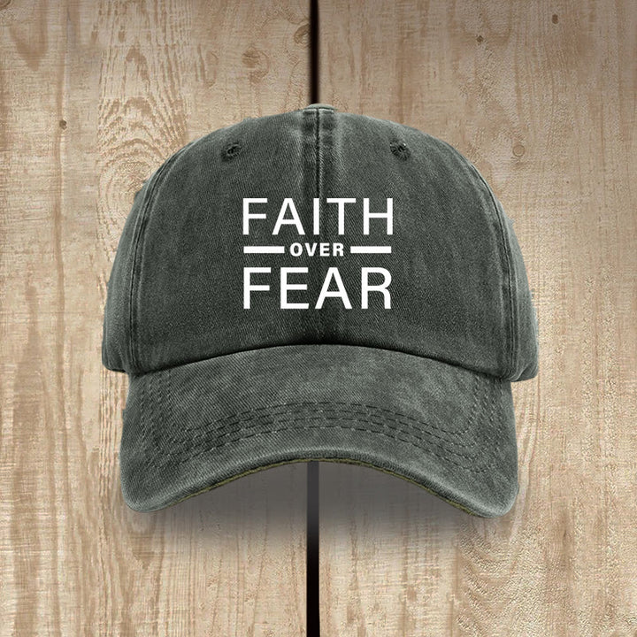 Christianartworkshop Minimalist Bold Statement Faith Over Fear Unisex Distressed Washed Cotton Hat - Army Green - image 7