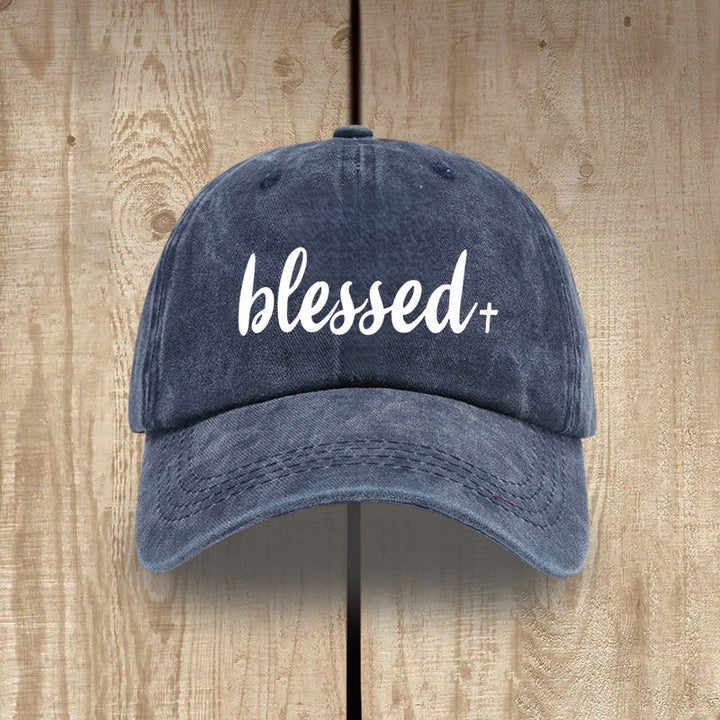 Christianartworkshop Streetwear Style Blessed Unisex Distressed Washed Cotton Hat - Navy Blue - image 9