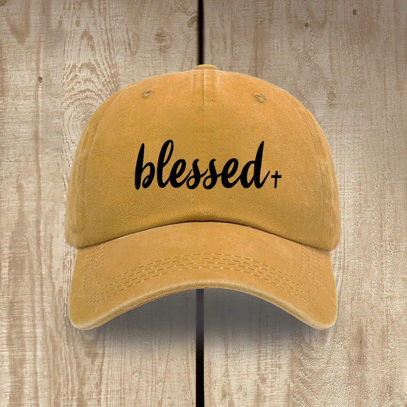 Christianartworkshop Streetwear Style Blessed Unisex Distressed Washed Cotton Hat - Yellow - image 16