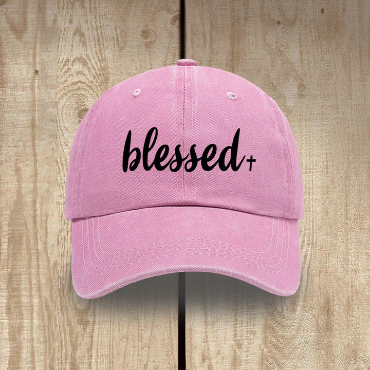 Christianartworkshop Streetwear Style Blessed Unisex Distressed Washed Cotton Hat - Pink - image 13
