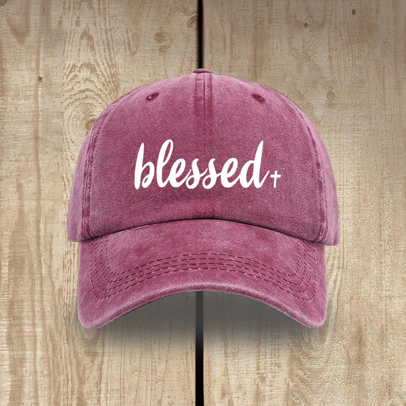 Christianartworkshop Streetwear Style Blessed Unisex Distressed Washed Cotton Hat - Wine - image 11