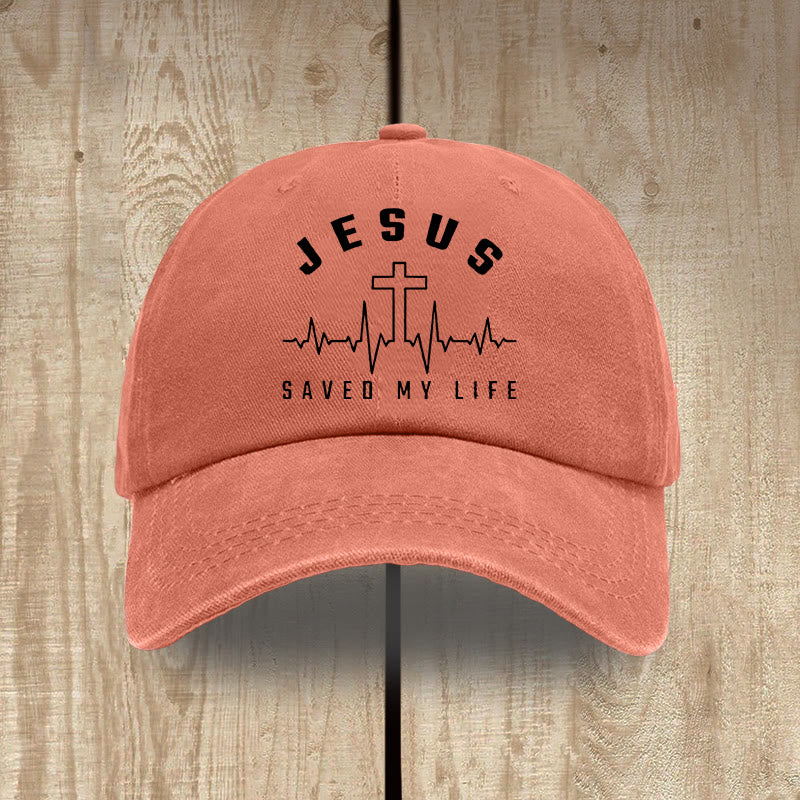 Christianartworkshop Jesus Saved My Life and Heartbeat Graphic Unisex Distressed Washed Cotton Hat - Orange - image 15