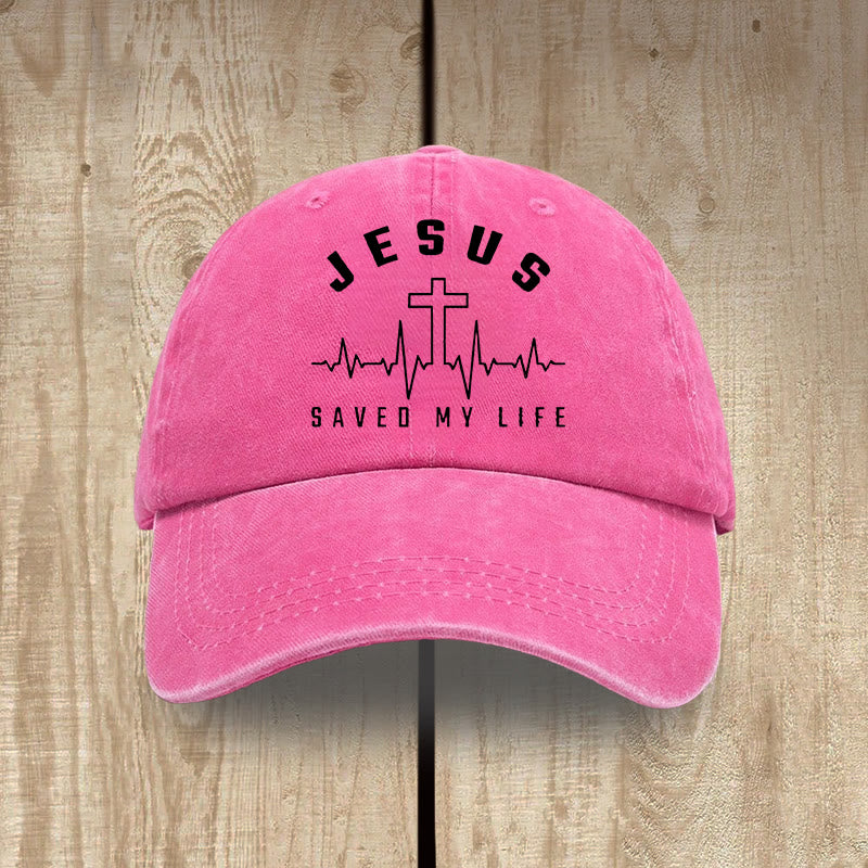 Christianartworkshop Jesus Saved My Life and Heartbeat Graphic Unisex Distressed Washed Cotton Hat - Rose - image 13