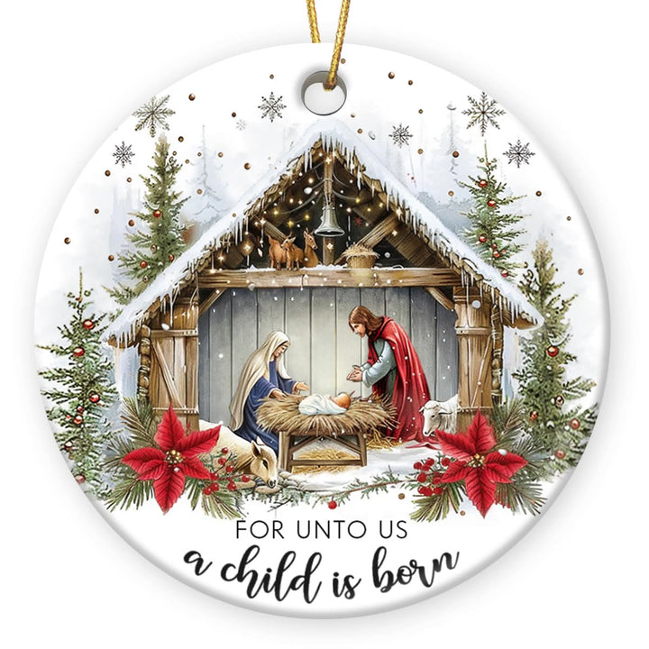 Christianartworkshop For Unto Us a Child is Born Snowy Nativity Hanging Ornaments - image 3