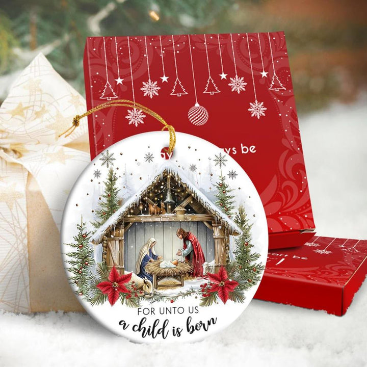 Christianartworkshop For Unto Us a Child is Born Snowy Nativity Hanging Ornaments - Acrylic - image 0