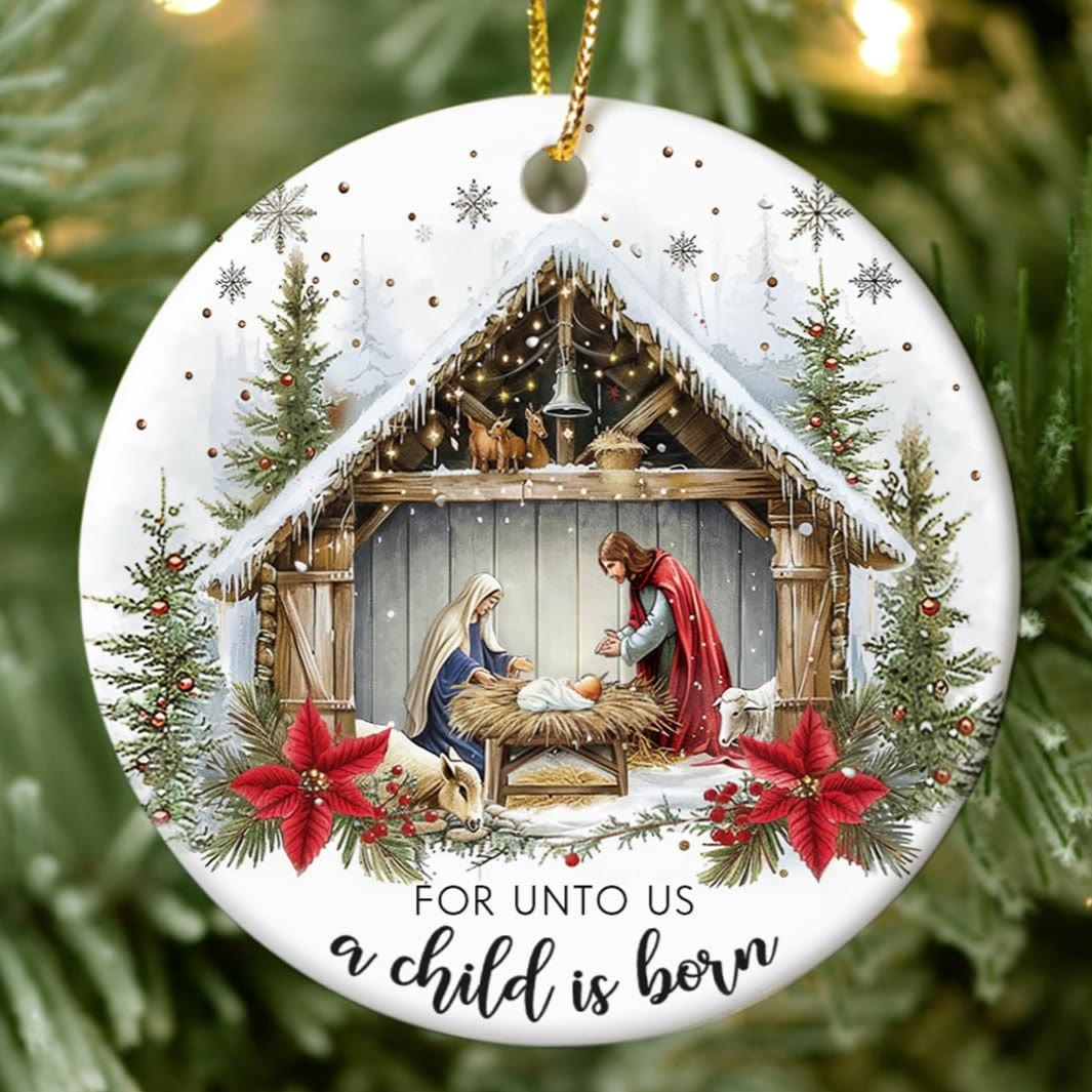 Christianartworkshop For Unto Us a Child is Born Snowy Nativity Hanging Ornaments - image 5