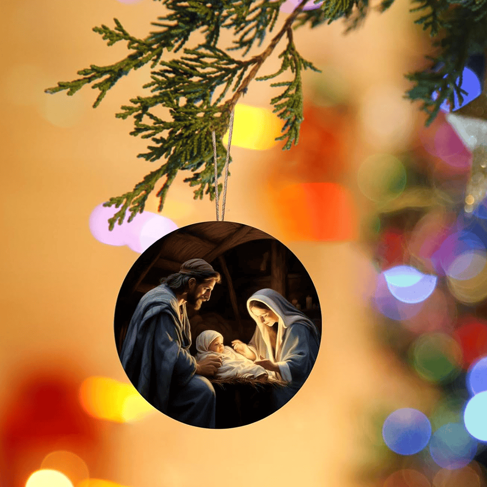 Christianartworkshop 3 Realistic Oil Painting Style Nativity Blessing Ornaments - image 16