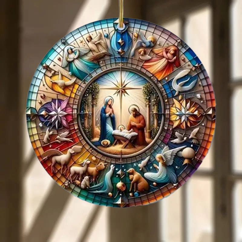 Christianartworkshop Stained Glass Styles Colorful Nativity Hanging Ornaments D - image 1