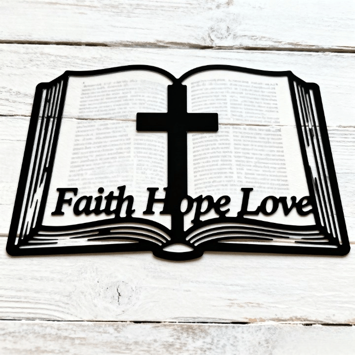 Christianartworkshop Inspirational Cross and Bible-Based Metal Wall Decor: Faith, Hope, Love - image 5