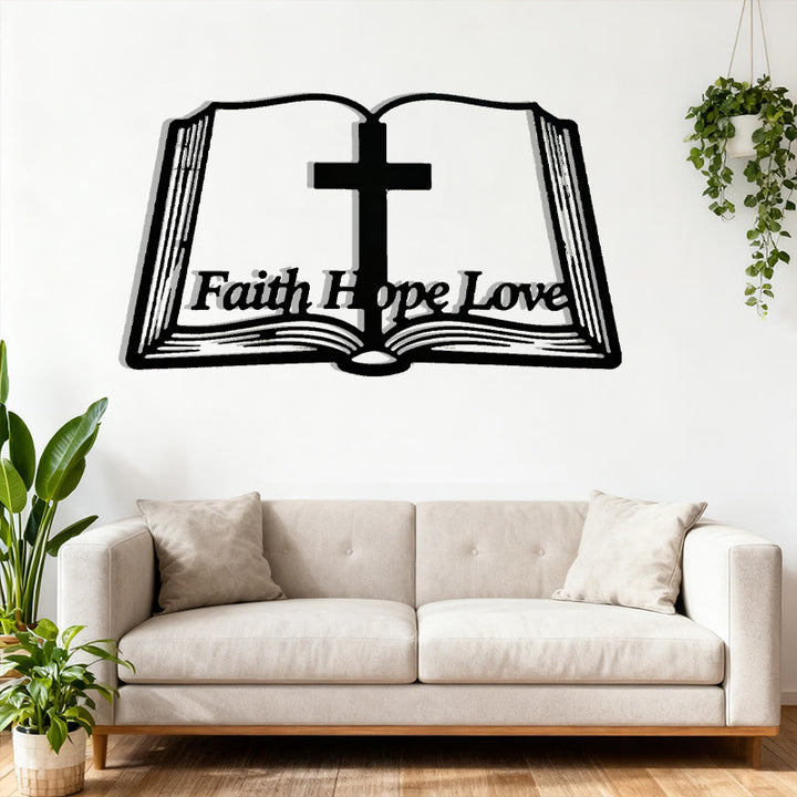 Christianartworkshop Inspirational Cross and Bible-Based Metal Wall Decor: Faith, Hope, Love - image 4